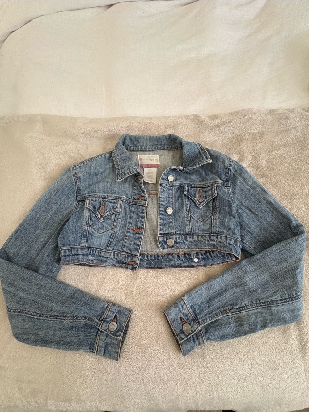 No Boundaries Light Blue Cropped Denim Jacket